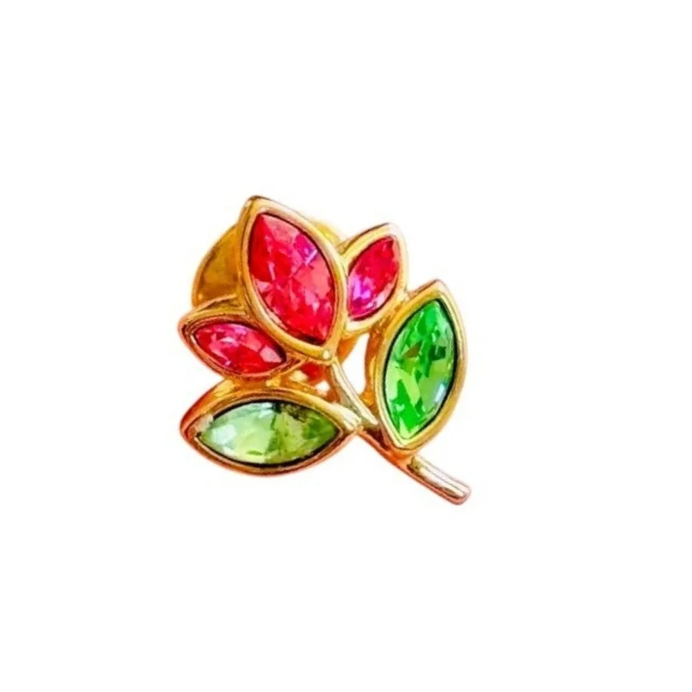 VTG Swarovski Flower Push Pin Swan Signed Marquise Navettes Crystal Rhinestones
